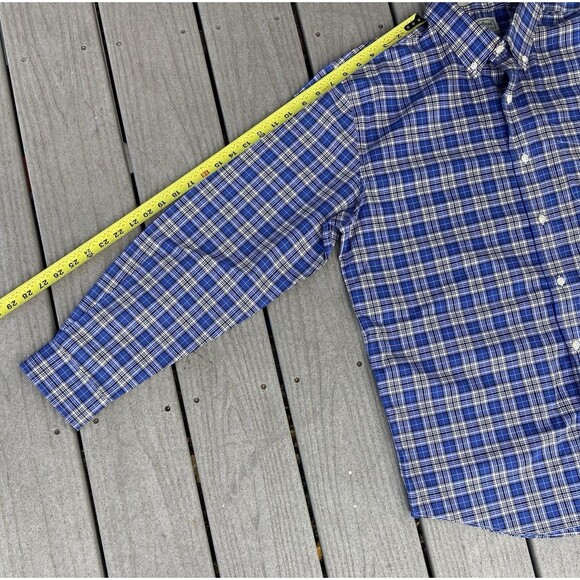 L.L. Bean Wrinkle Free Plaid Button Down Shirt Blue Traditional Fit Men’s L Easy - Picture 10 of 12